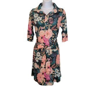 Vera Fishbaugh Vfish XS Tropical Floral Belted Dress Resort Cruise Party